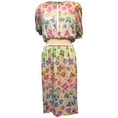 Valentino - Night Silk Jacquard and Knit Dress w/ Rainbow Floral Print