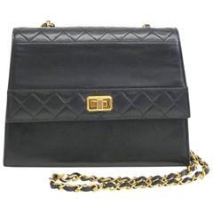 Retro Chanel Black Lambskin Leather Gold Hardware Kelly Box Shoulder Bag