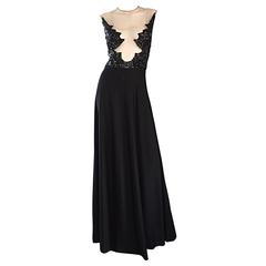 Incredible 1970s Mr. Blackwell Vintage Nude Illusion Sequin Couture Black Gown 9
