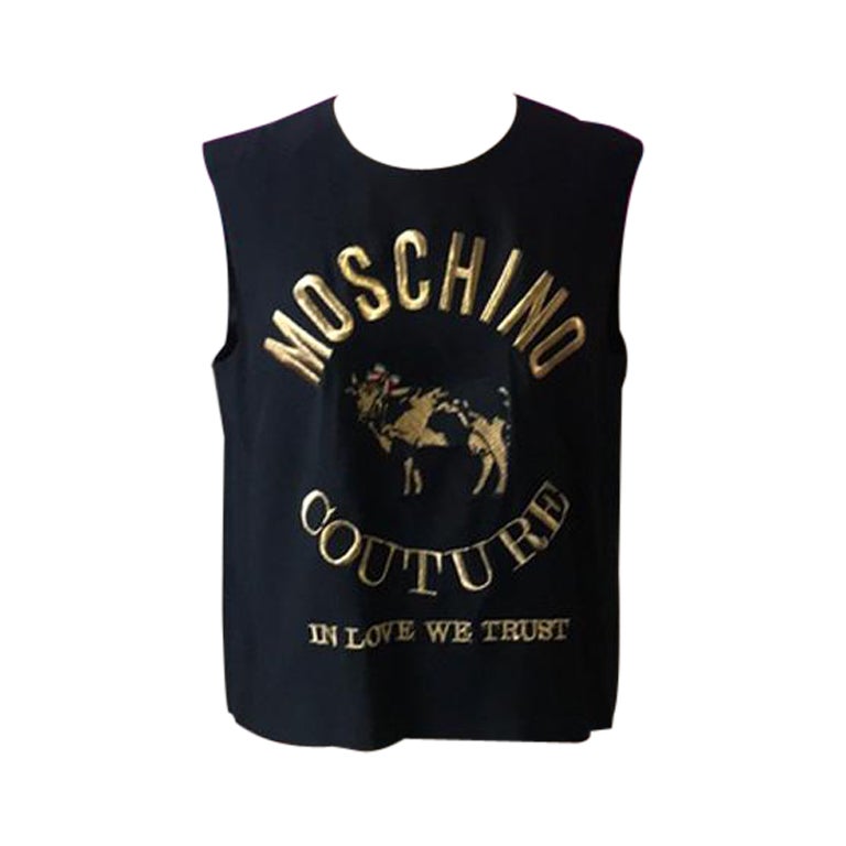 Moschino Couture Black Cow Shirt Embroidered For Sale