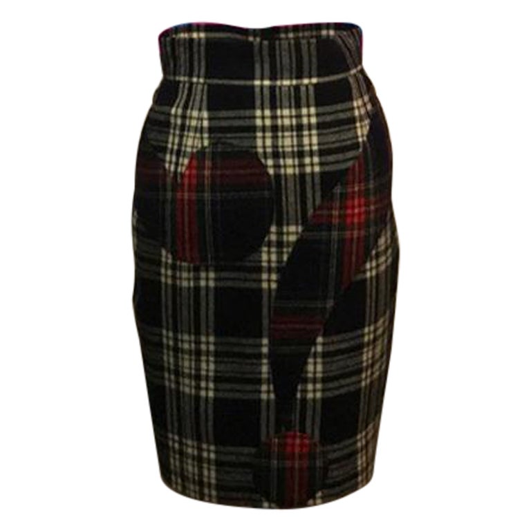 Moschino Cheap and Chic Question Mark Plaid Skirt For Sale