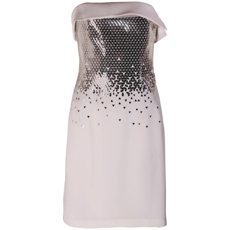 1980s Thierry Mugler Couture - strapless dress white silver For Sale