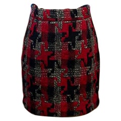 Moschino Pret A Porter Red Black Gray Tweed Skirt