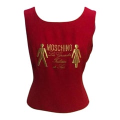 Vintage Moschino Couture Red Embroidered Toilet Crop Top