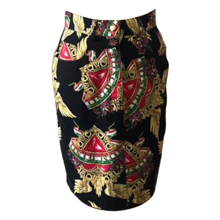 Moschino Jeans Black Gold Heart Pencil Skirt For Sale
