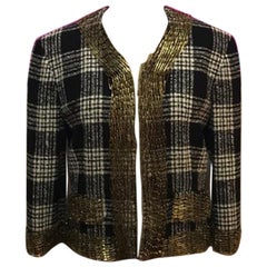 Retro Moschino Plaid Wool Jacket Safety Pin Blazer Jacket