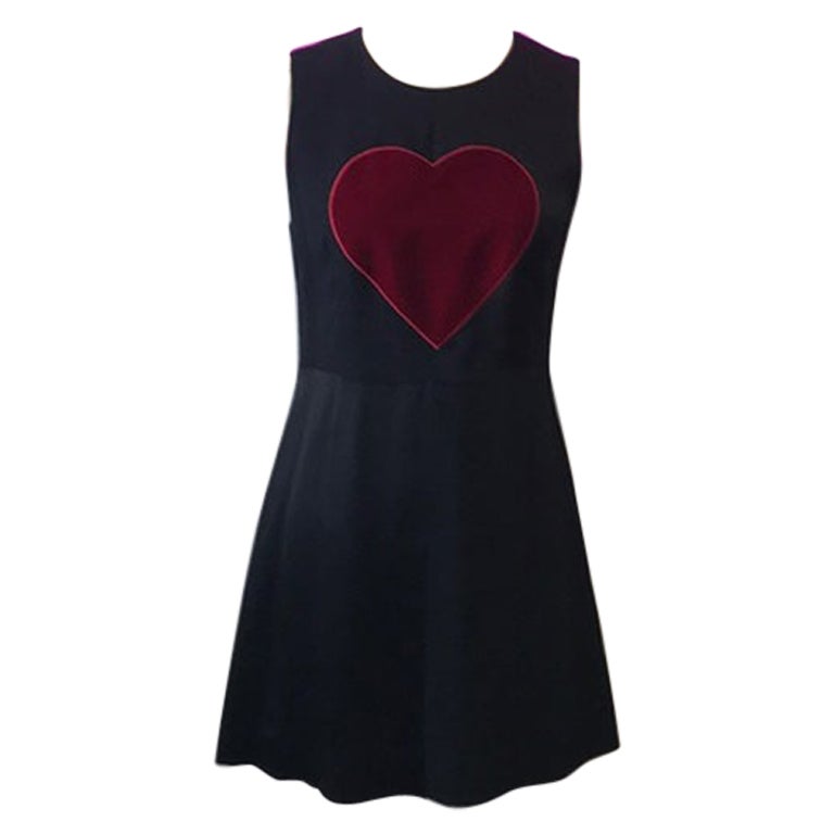 Moschino Cheap Chic Black Satin Red Heart Dress For Sale
