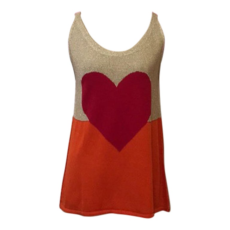 Moschino Cheap Chic Orange Red Gold Heart Sweater For Sale