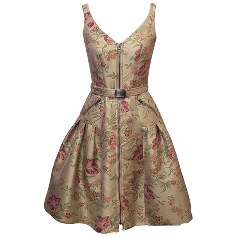 Moschino Couture Tan Brocade Floral Puff Dress