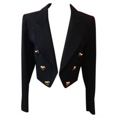 Moschino Couture Black Wool Tuxedo Jacket Hearts
