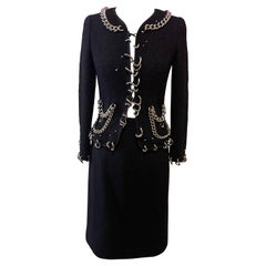 Moschino Black Wool Crepe Suit Silver Chains