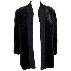 1960's Pierre Cardin Black Mink-Fur & Knit Mod Cardigan Sweater Stroller Jacket 10