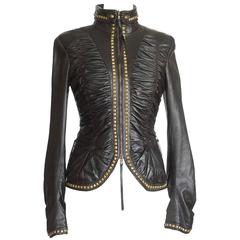 ROBERTO CAVALLI jacket soft rouched leather  antiqued hardware  42 fits 6