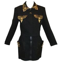 A/W 1992 Gianni Versace Couture 3 Pc. Bondage Studded Jacket Skirt Pant Ensemble