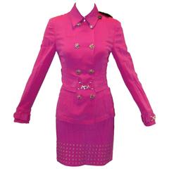 NWT Gianni Versace S/S 2003 Runway Hot Pink Silk Skirt Suit 38