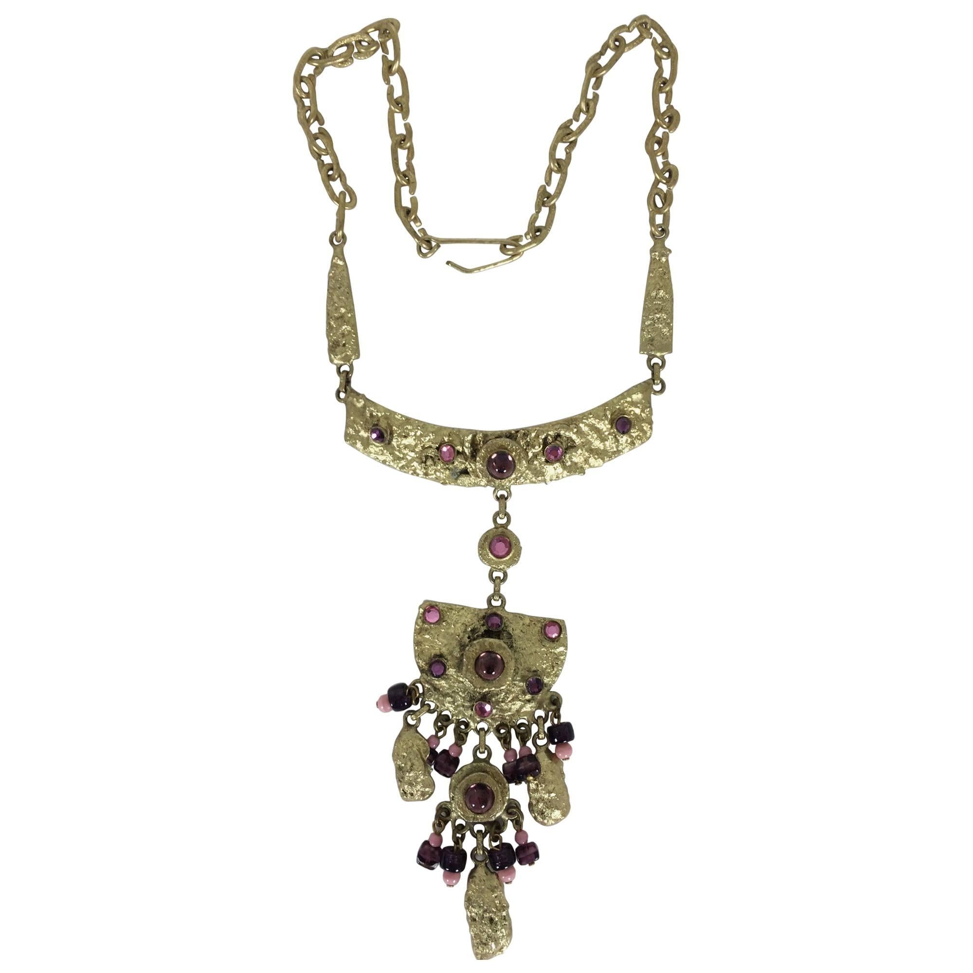 Henry Perichon Gilded metal renaissance style necklace 1960s
