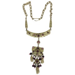 Vintage Henry Perichon Gilded metal renaissance style necklace 1960s