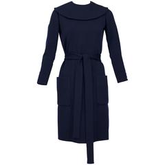 Vintage 1960s Norman Norell Midnight Blue wool jersey Dress 5