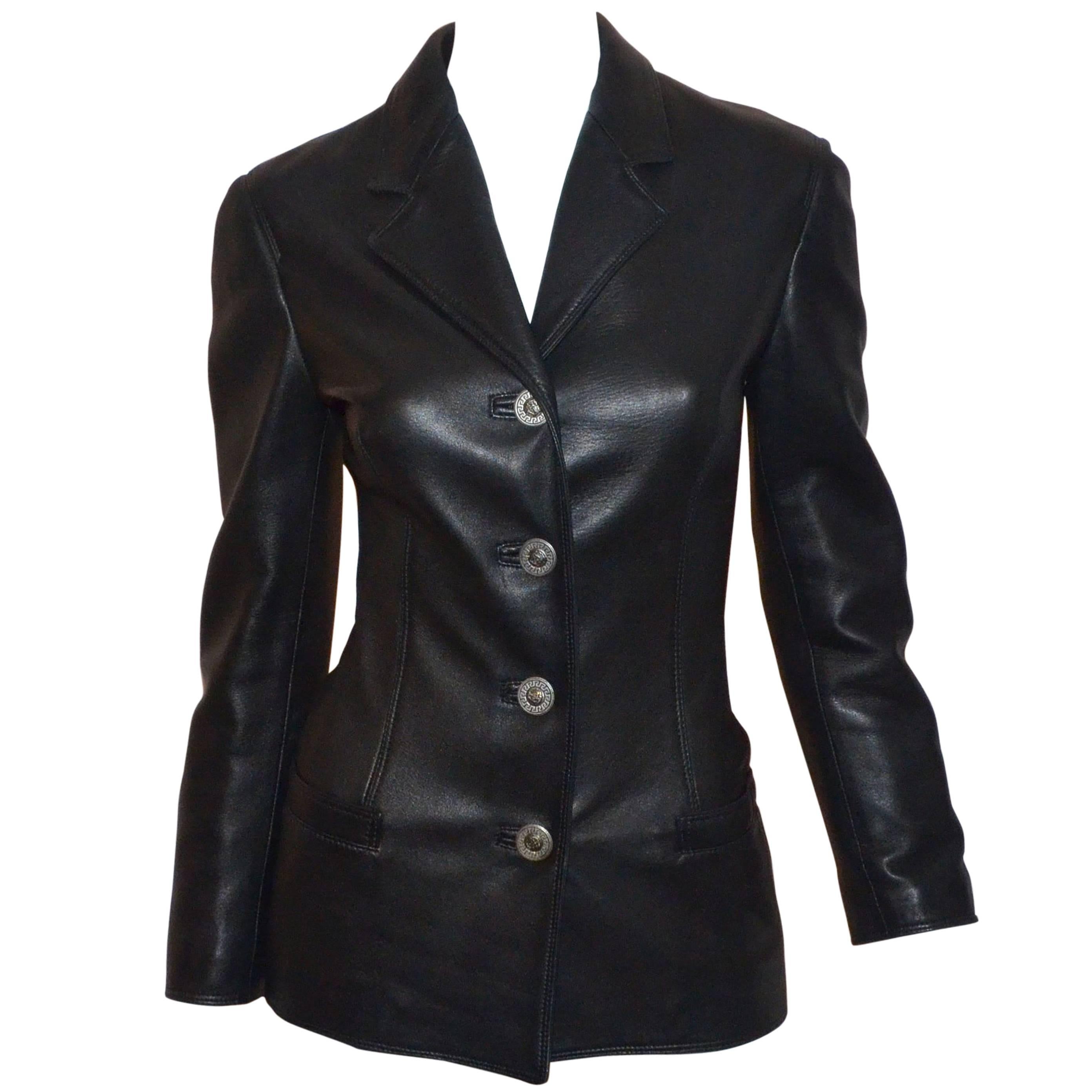 Gianni Versace Vintage Leather Medusa Button Jacket