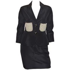 Chanel Boutique Skirt & Jacket Suit w/ Pearl Encrusted Pockets 