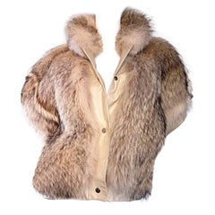 Amazing & Rare Vintage Coyote Fur + Leather Rocker Vest Jacket Sensational !