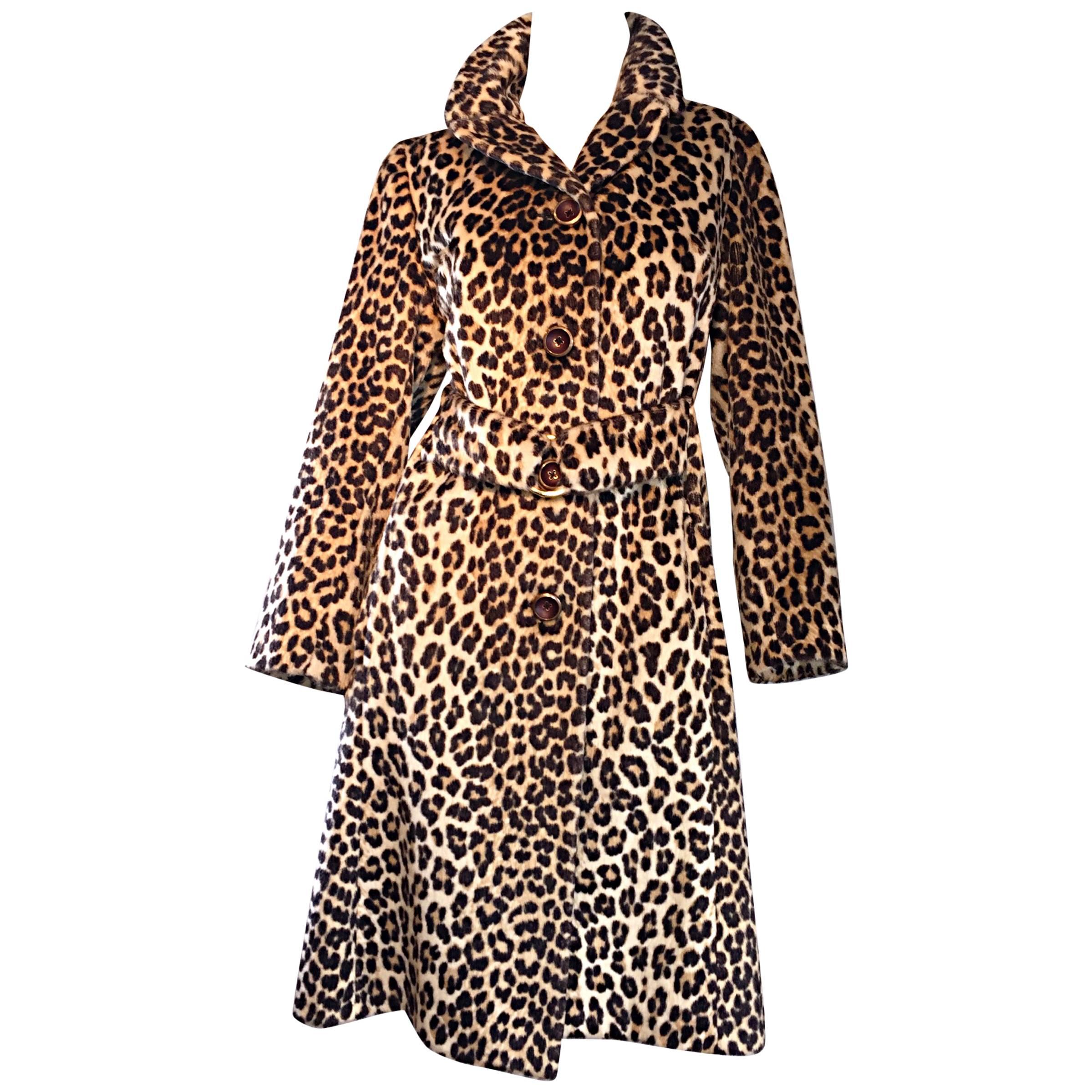 Rare 1960s Jean Patou by Karl Lagerfeld Faux Fur Leopard Vintage Swing Jacket