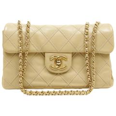 Chanel Beige Leather Flat Stitch Flap Bag