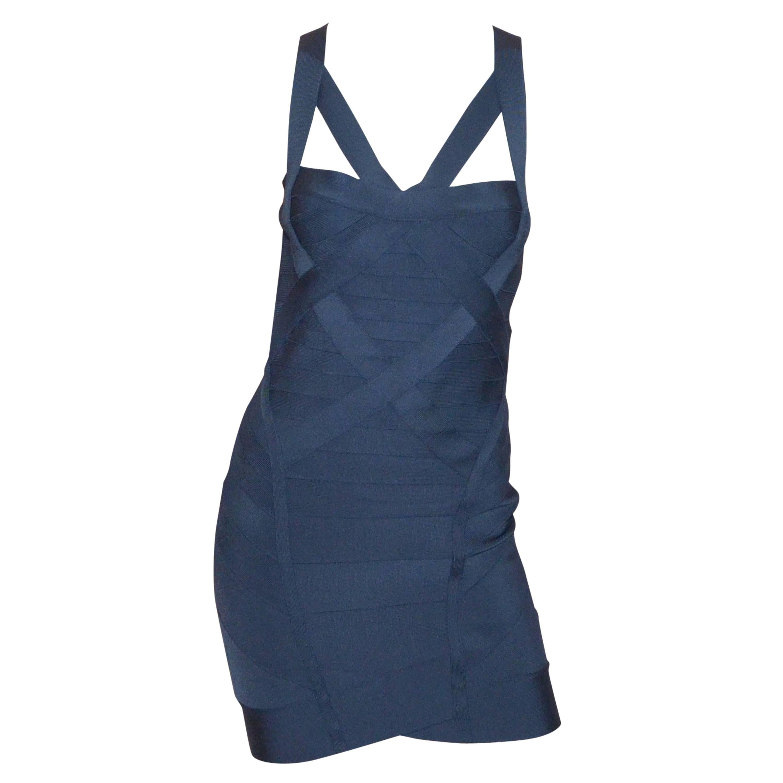 Herve Leger Max Azria Blue Bodycon Bandage Dress