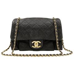 Chanel Black Distressed Leather Medium Flap Bag