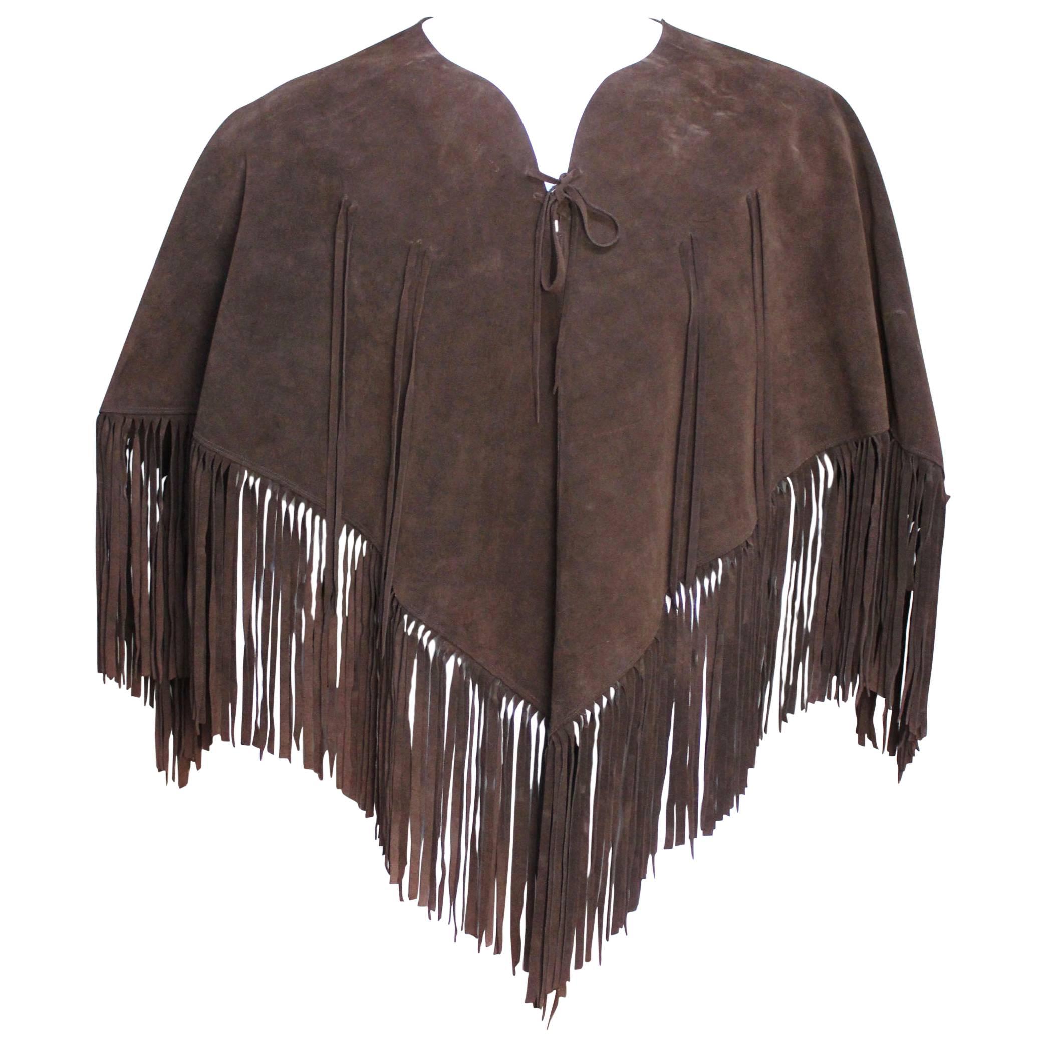 1970s Chocolate Brown Suede Poncho