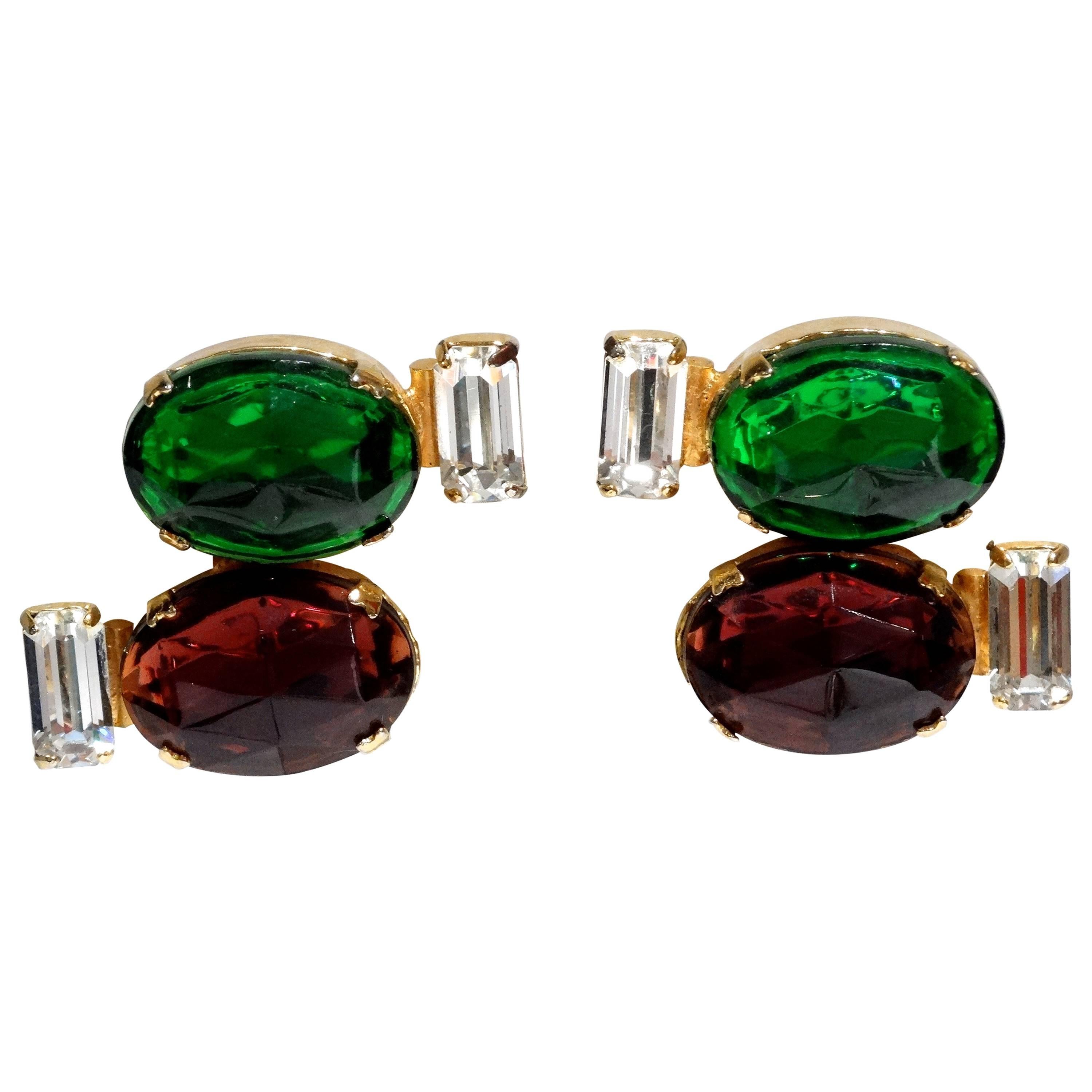 1980s Emilio Pucci Gem Earrings with Rhinestones For Sale