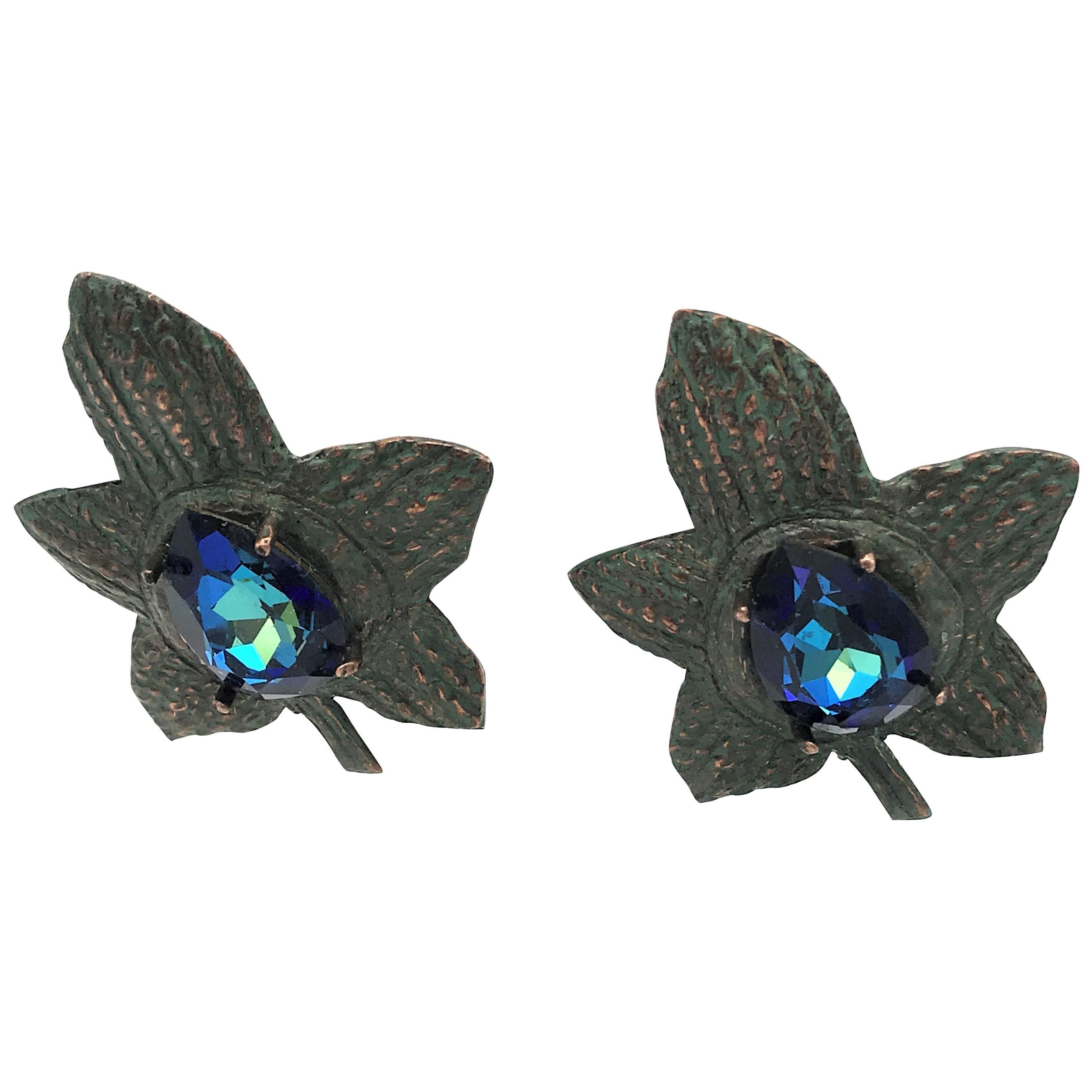 Yves Sant Laurent Rive Gauch Paris clip-on earrings in the shape of a leaf 1980  For Sale