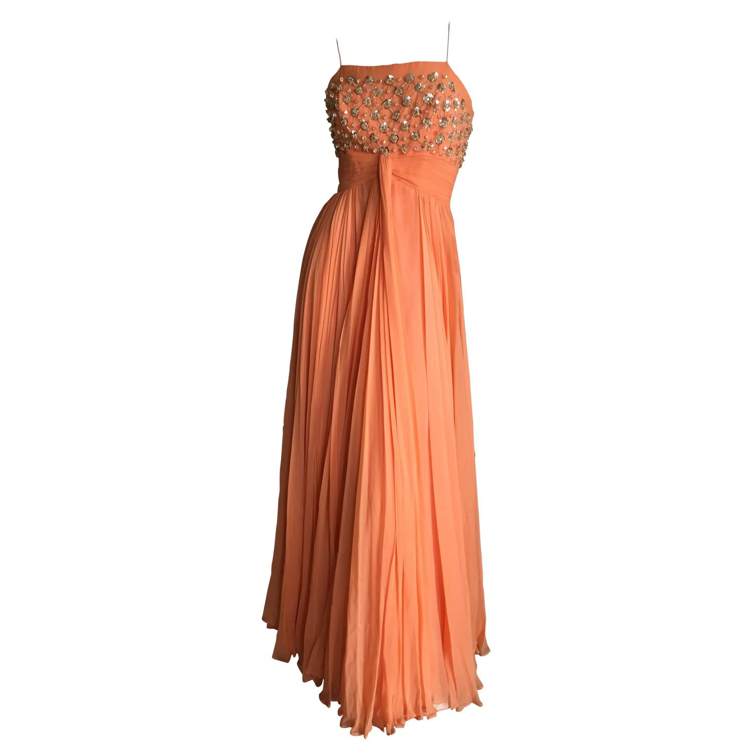 1950 Silk Chiffon Embellished Evening Dress from Saks Fifth Avenue at