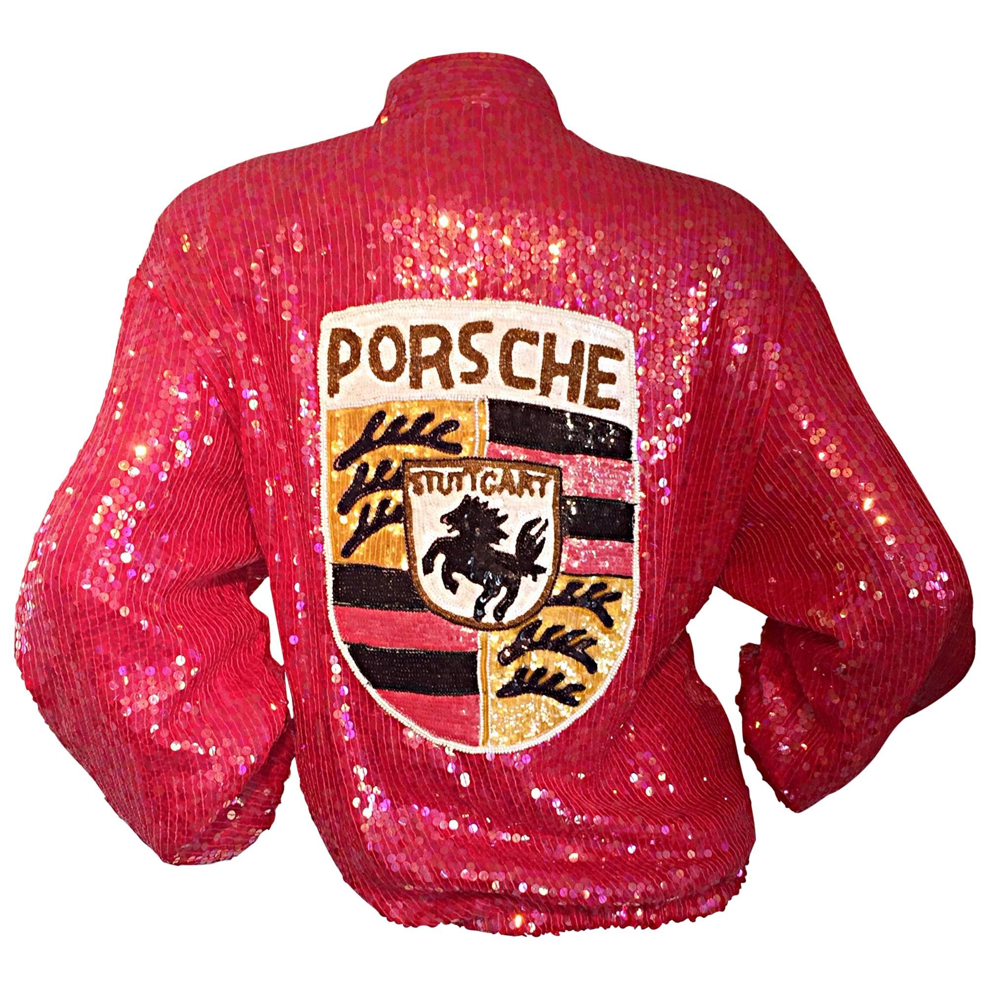 Rare Vintage Jeanette Kastenberg Porsche Sequin One - Off Sequin Varsity Jacket 