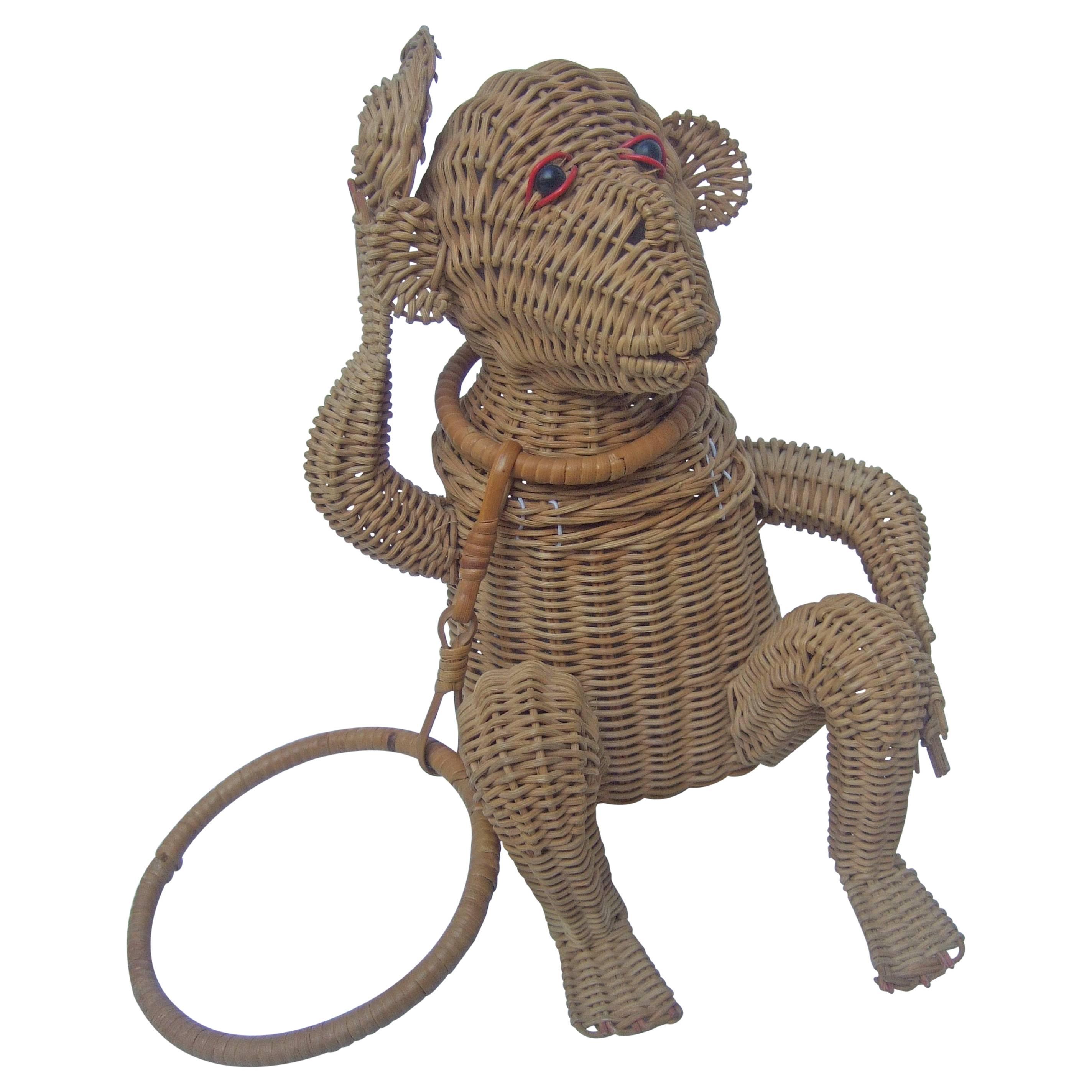 Whimsical Wicker Monkey Novelty Handbag ca 1960 