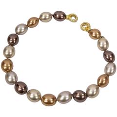 Faux Tahitian South Sea 18 x 20mm Exotic Multi Color Oval Pearl Necklace 3