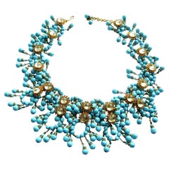 Vintage William de Lillo NY limited necklace turquoise glass pearls 1970s USA