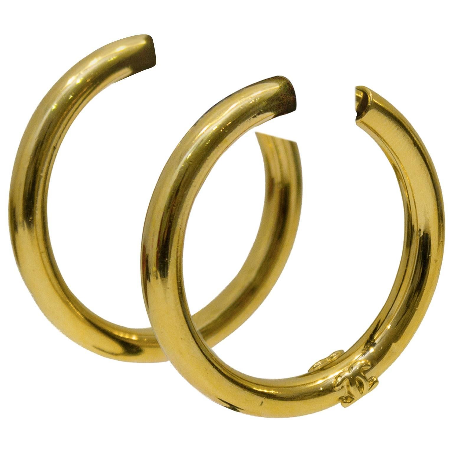 1980's Chanel Gold Faux Hoop Clip on Earrings