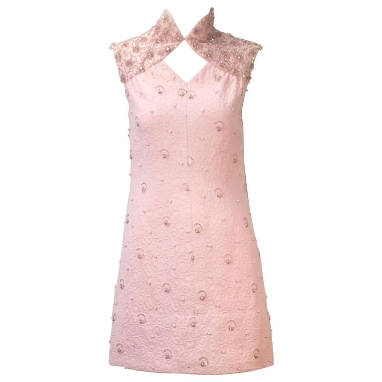 Vintage 1960s Candy Pink Beaded Mini Dress