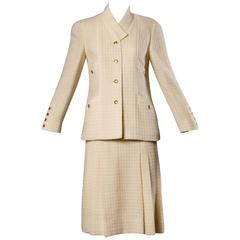 Chanel Vintage Wool + Silk Jacket Skirt Suit 2-Piece Ensemble with CC Buttons