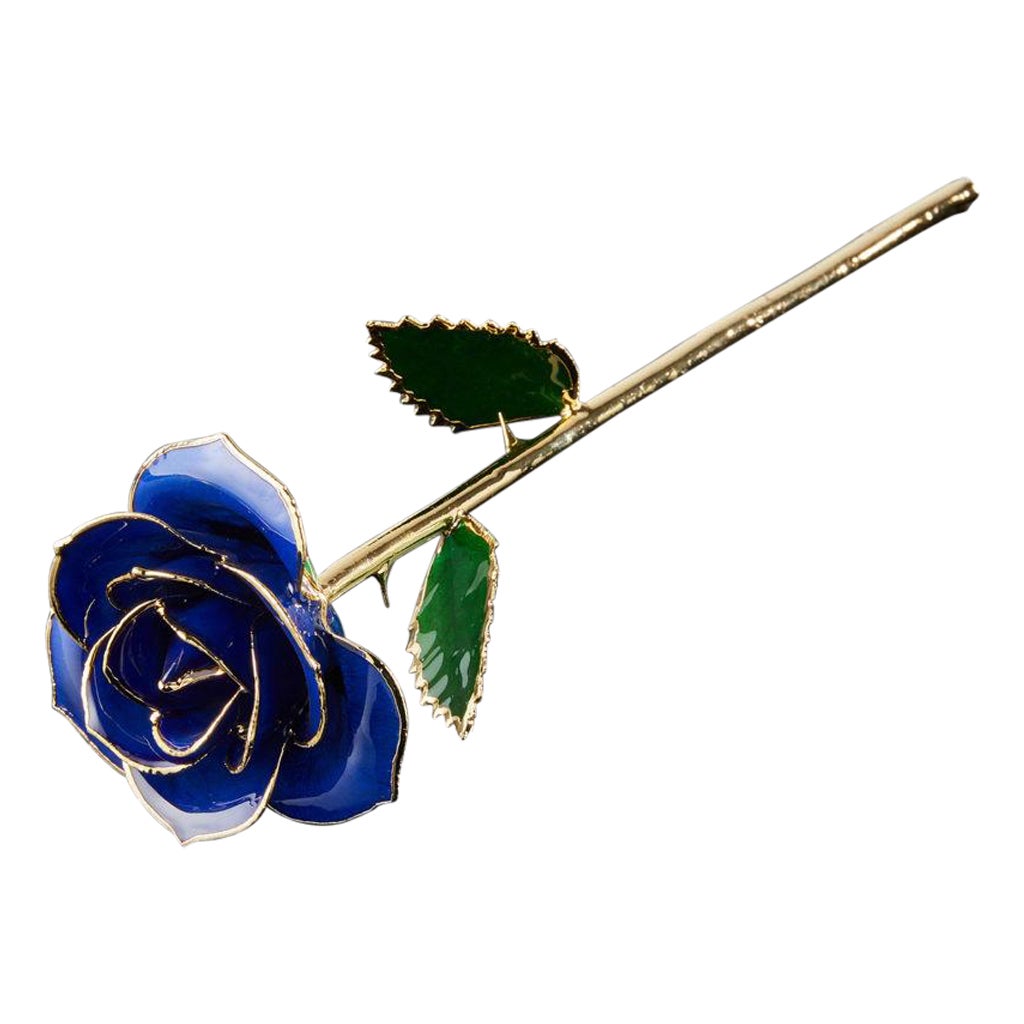 Blue Velvet, Glossy Lacquer Real Rose in 24k Gold with LED Display For Sale