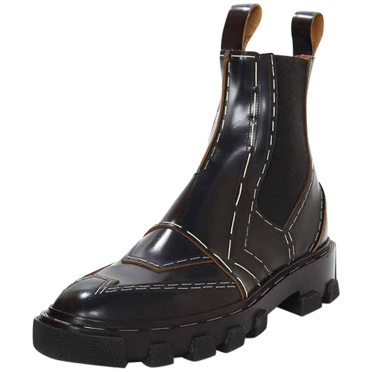 ler Vejrtrækning modnes Balenciaga NEW 2015 Black Stapled Leather Chelsea Boots sz 38 For Sale at  1stDibs