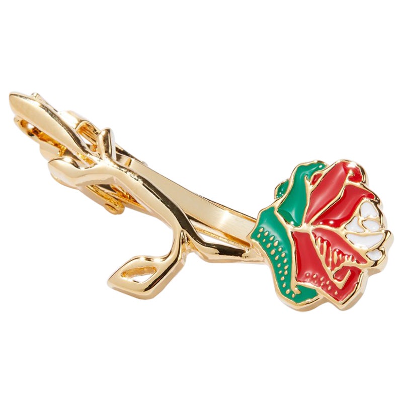 Revolutionary Rose of Lebanon, Glossy Lacquer Finish Tie Clip Dipped in 24k Gold For Sale