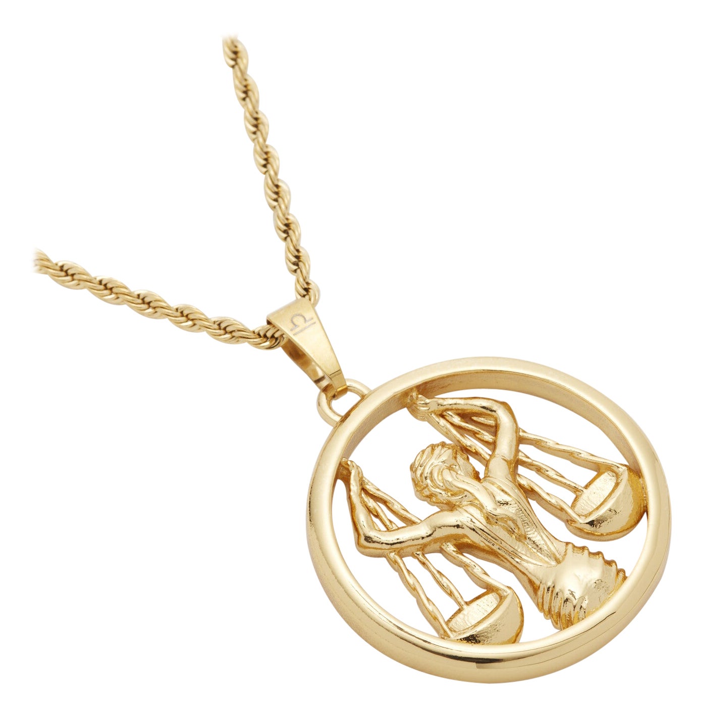 Gold Libra Zodiac Sign in Circle Rope Pendant Necklace 