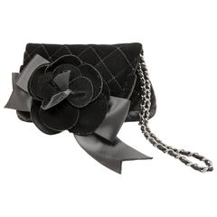 Chanel Black Velvet Camellia Flower Wristlet