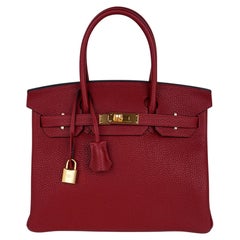 Hermes Birkin 30 Bag Rouge H Gold Hardware Clemence Leather New w/Box
