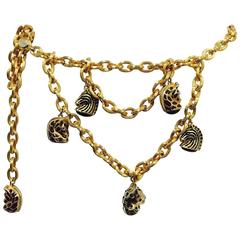 Vintage Judith Leiber Gold Tone Chain Belt With Bejeweled Exotic Animal Charms