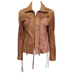 Ann Demeulemeester Brown Distressed Leather Jacket For Sale at 1stDibs