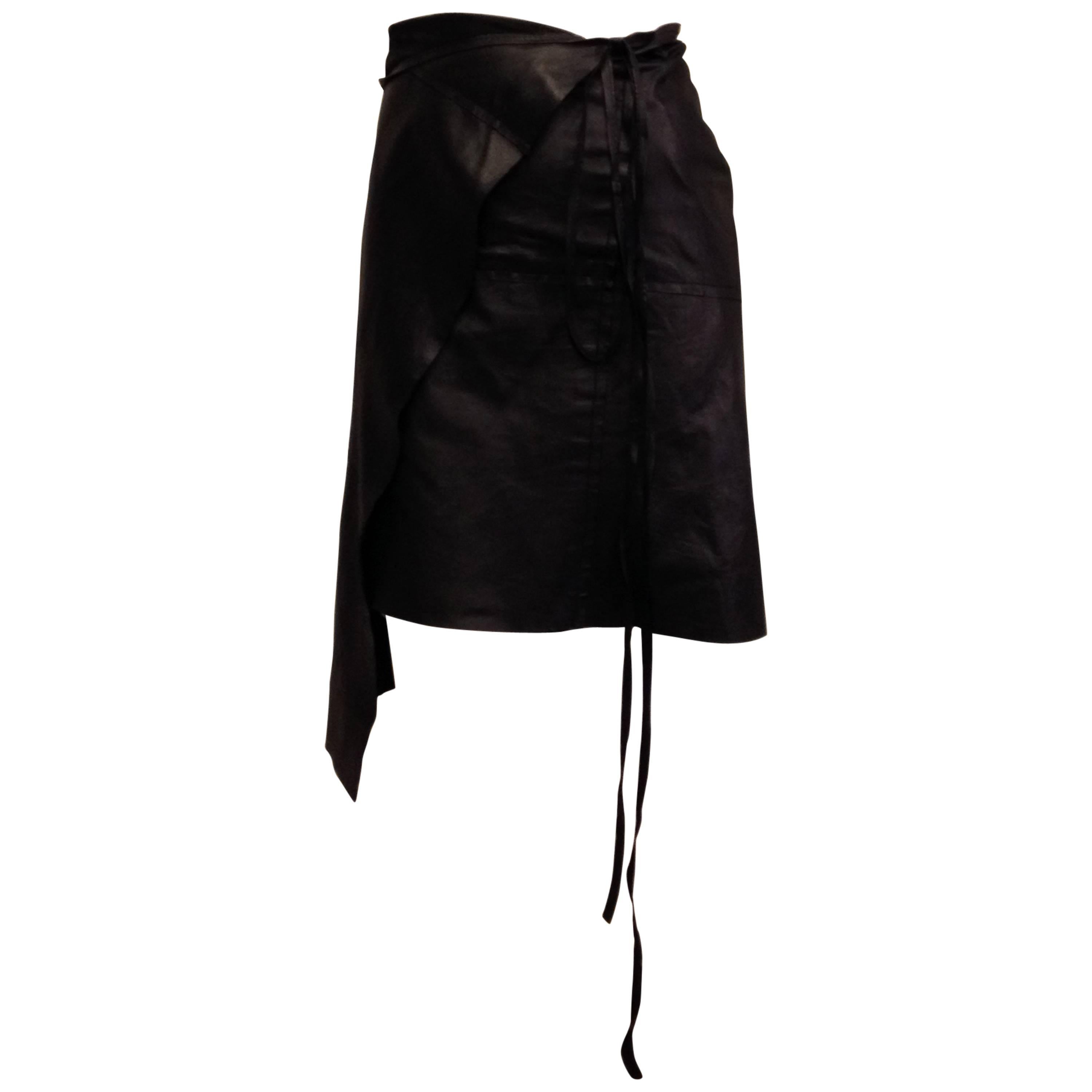 Ann Demeulemeester Black Leather Wrap Skirt