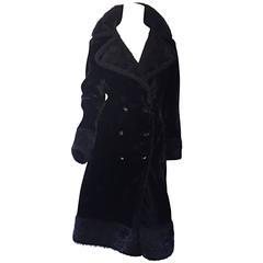 1960 Vintage Mackintosh Black Faux Fur 60s Double Breasted Swing Jacket Coat